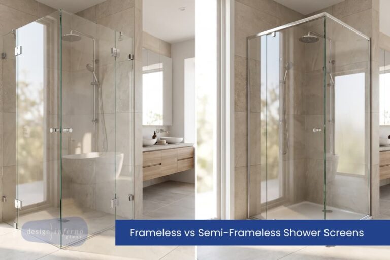 Frameless and semi frameless glass shower screens in a modern Australian bathroom