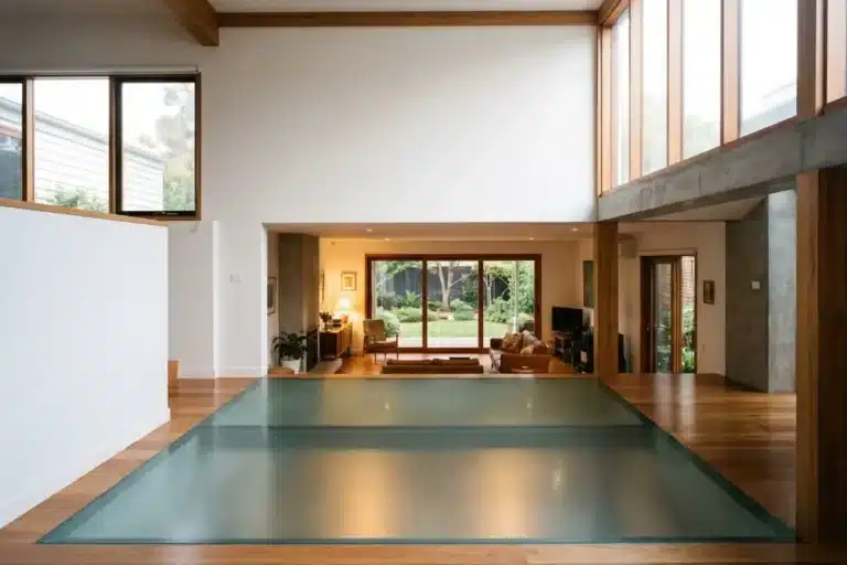 Walk-on glass floor panel with an anti-slip finish in a Melbourne home