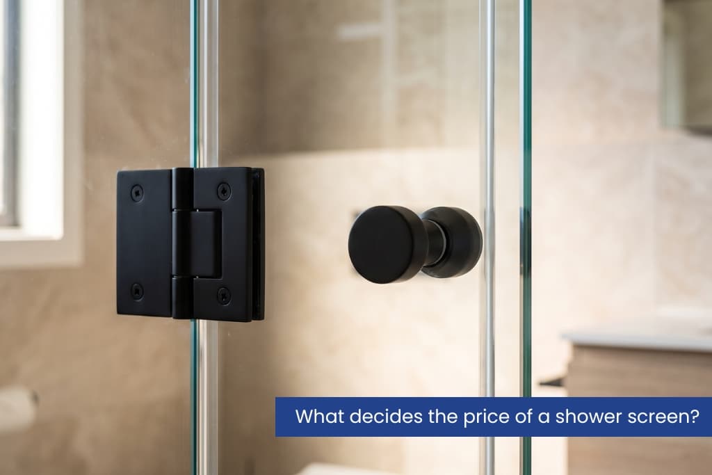 Matte black hinge and handle on a glass shower screen
