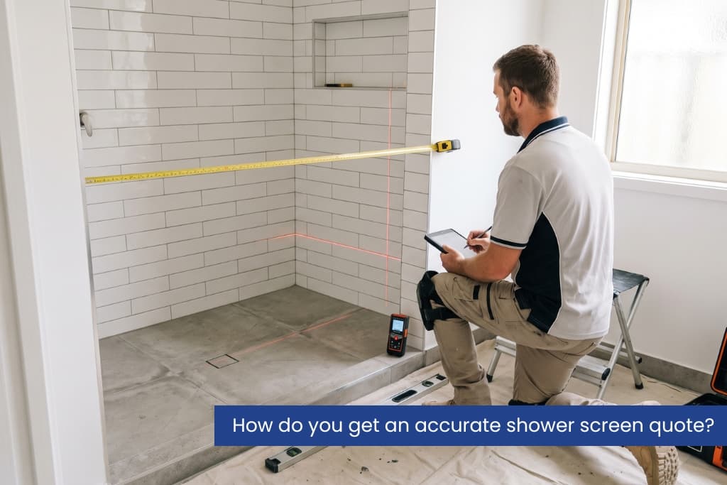 Installer measuring a shower opening with a laser level