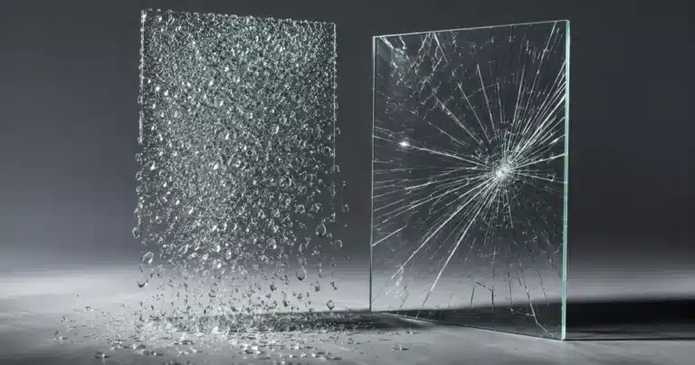toughened glass and laminated glass panels side by side showing how each one breaks