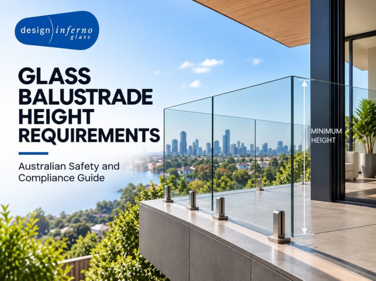 Diagram showing glass balustrade height measured from floor level and the stair nosing line