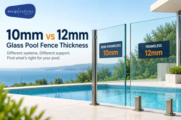 Illustrative comparison of common 10mm semi-frameless and 12mm frameless glass pool fence systems